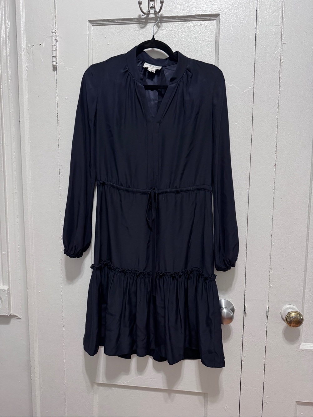 Women's Navy Long-Sleeve Mini Dress with Tie Waist